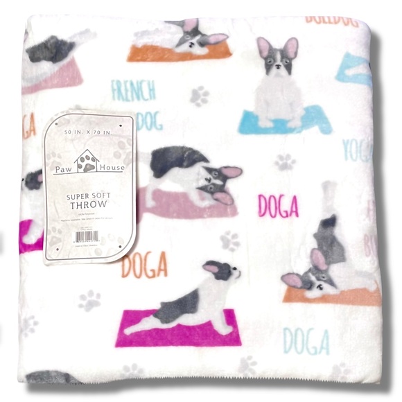 OVERSIZED Plush Throw Blanket ◈ FRENCHIE Doga Yoga - Picture 1 of 3